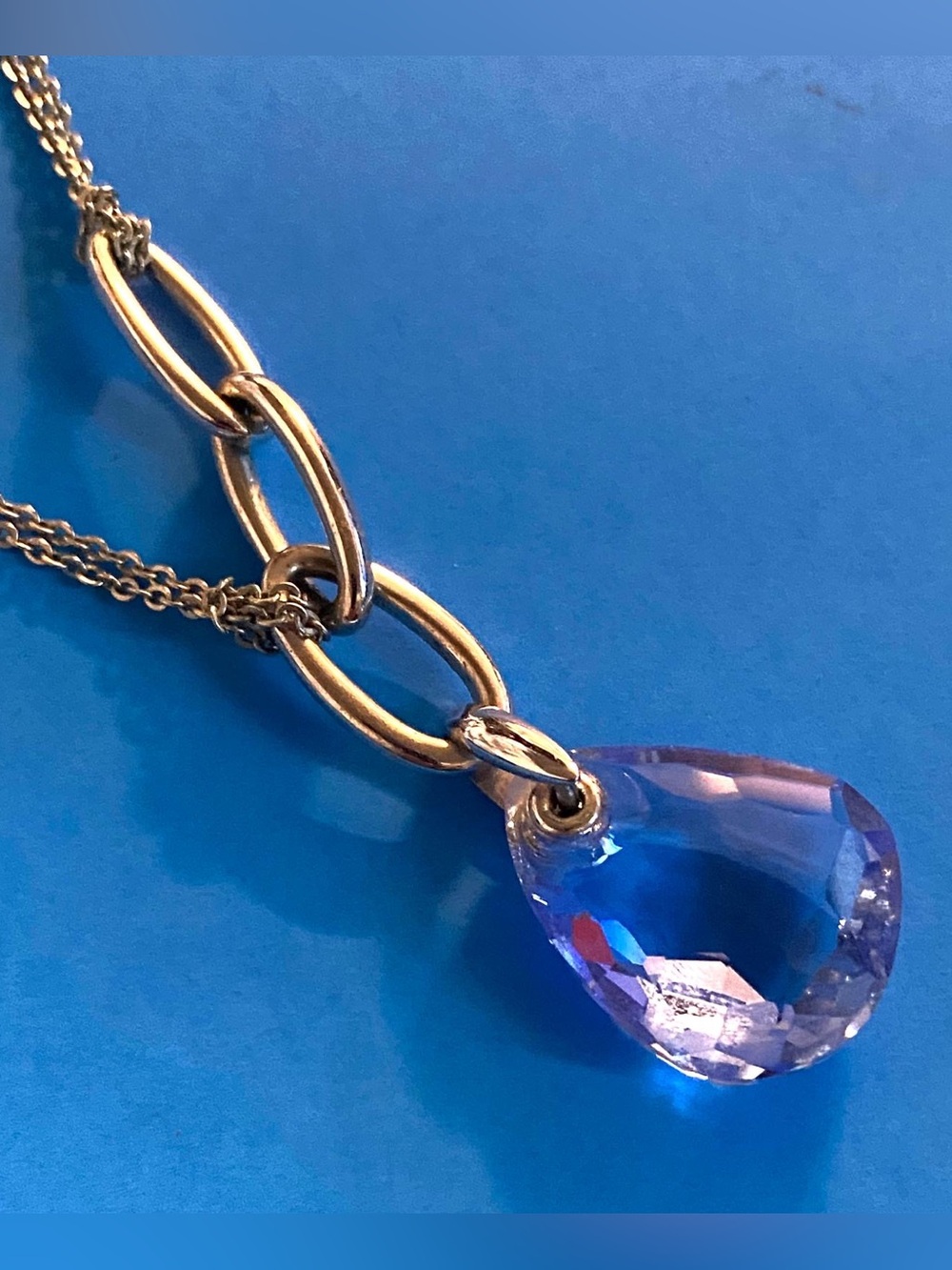 Swarovski Gold-Tone Chain Necklace with Blue-Purple Teardrop Crystal